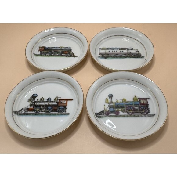 VTG Railroad Train Ceramic Coasters/Dish Lot ESD JAPAN Locomotives- Cool Pieces! - Picture 2 of 12